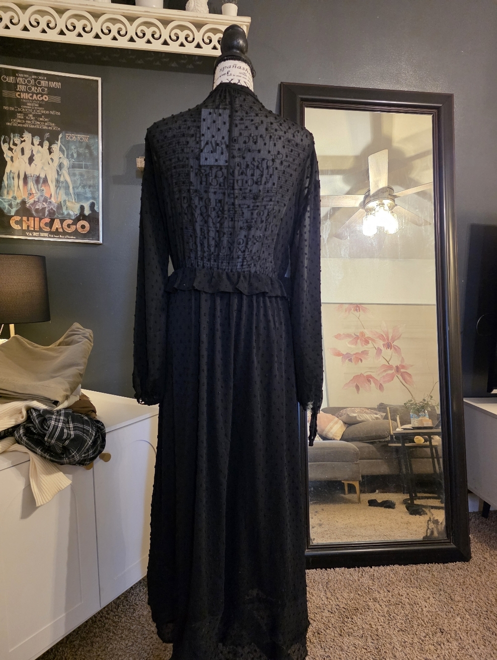 Zara Black Textured Dot Maxi Dress - Picture 6 of 13